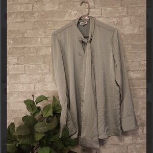 Express grey Blouse With Neck Tie
